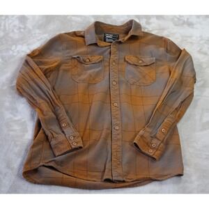 Fox Shirt Mens Medium Brown Gray Plaid Flannel Button Front Long Sleeve Casual